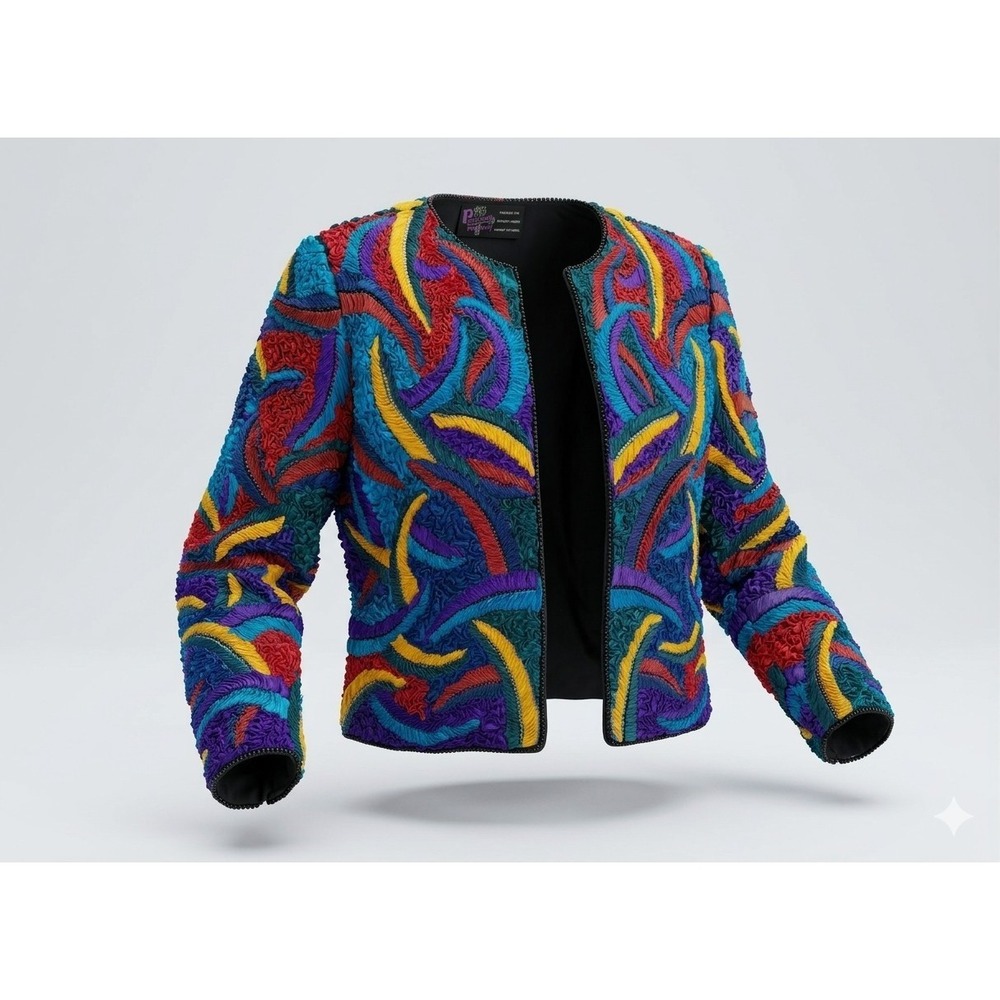 Precious Moments Clothing Vintage Women's Multicolored Silk Crepe Jacket. Sz 20W